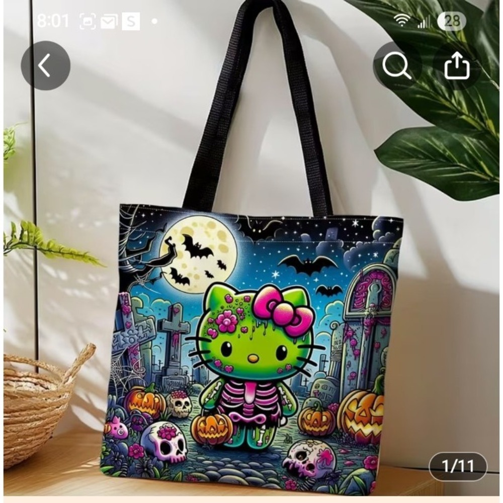 Halloween Zombie Skeleton Tote Bag Spooky Graveyard Pumpkin Graphic Shoulder Bag